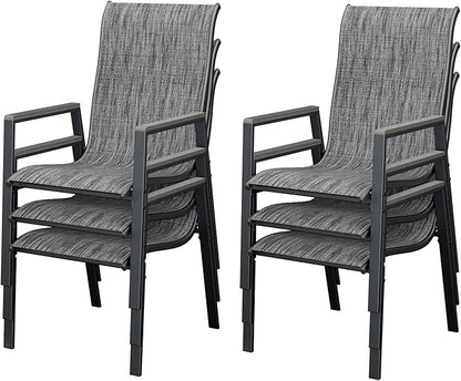 UDPATIO Patio Chairs Set of 6, Stackable Outdoor Chairs with All Weather Breathable Textilene, High Back Metal Frame for Lawn Garden Backyard Deck, Dark Grey