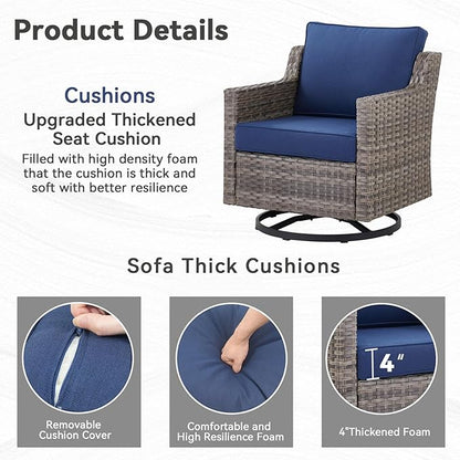 3 Pieces Outdoor Rocking Swivel Chairs with Side Table, Outdoor Furniture Swivel Chair with Comfy Cushions, Conversation Sets for Patio Deck Backyard Poolside