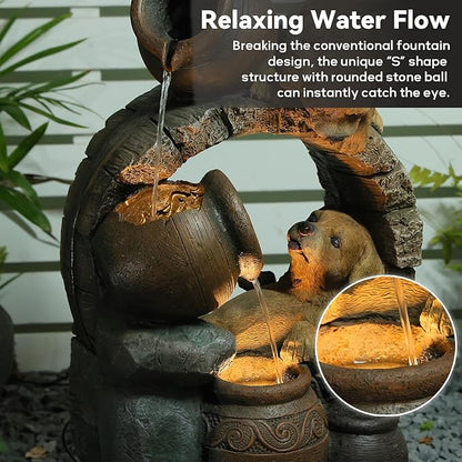 29''H Outdoor Garden Water Fountain,3 Tier Cascading Bowls Dog Waterfall Fountain with Lights for Garden, Patio, Backyard, Deck, Porch and Home Art Decor