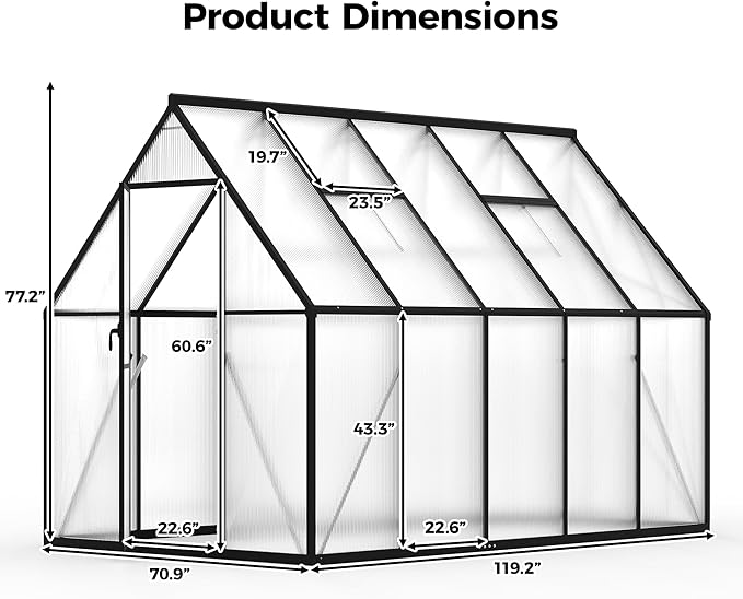 6x10 FT Greenhouse for Outdoors, Polycarbonate Greenhouse with Roof Vent, Enhanced Aluminum Large Walk-in Green House for Garden Backyard