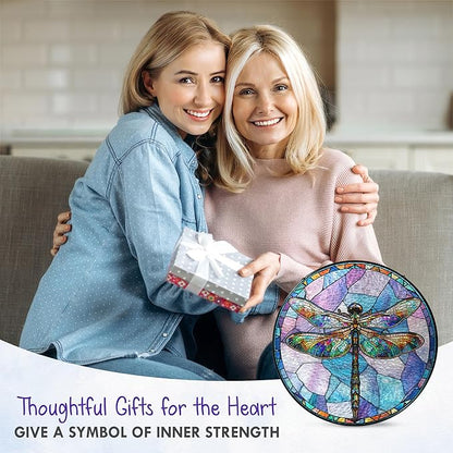 FLAGWIX Christmas Dragonfly Gifts for Women Men - Stained Glass Window Hanging 8 in - Dragonfly Garden Decor for Yard Decorations Outdoor, Sun Catchers Window Ornament for Home Christmas Decorations