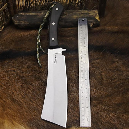 BA-KOR (Pioneer ) (14.6") DC53 steel 6mm thickened full Tang fixed knife+ Wooden sheath &(5.9IN) Cerium Igniter, suitable for outdoor hunting, cutting, chopping, camping, obstacle removal, exploration, fishing, EDC, BBQ (Sanding finish version)