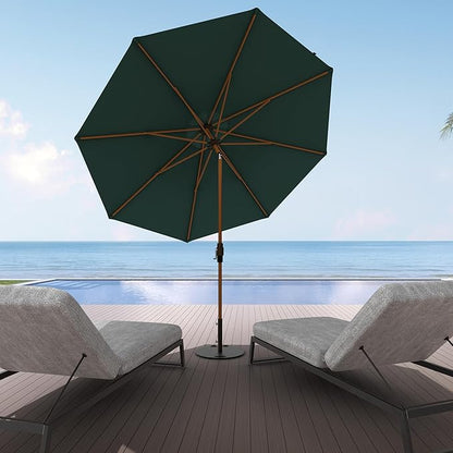 Midtown Umbrellas Wooden 2-9 Feet Outdoor Patio Umbrella, Terylast Dark Green Fabric, Aluminum Frame For Backyard Umbrella, Deck Umbrella, Garden Umbrella & Pool Umbrella - Wooden Pole