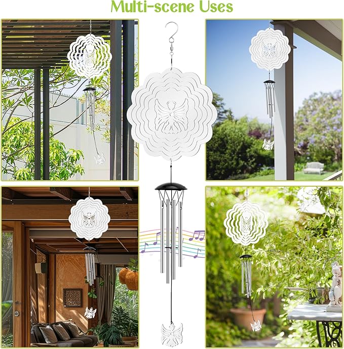 Wind Chimes with Angel Wind Spinner, Outdoor Garden Decor Wind Spinner, Gifts for Women, Mom, Retirement, Teacher, Parents Birthday, Memorial Gift for Garden Porch Patio Home Decor