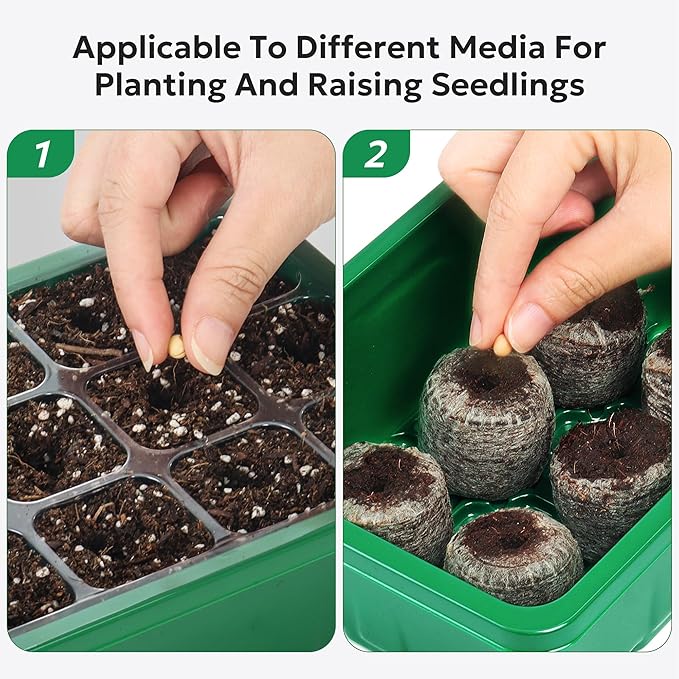 MIXC 10 Packs Seed Starter Tray Seed Starter Kit with Humidity Dome (120 Cells Total Tray) Seed Starting Trays Plant Starter Kit and Base Mini Greenhouse Germination Kit for Seeds Growing Starting