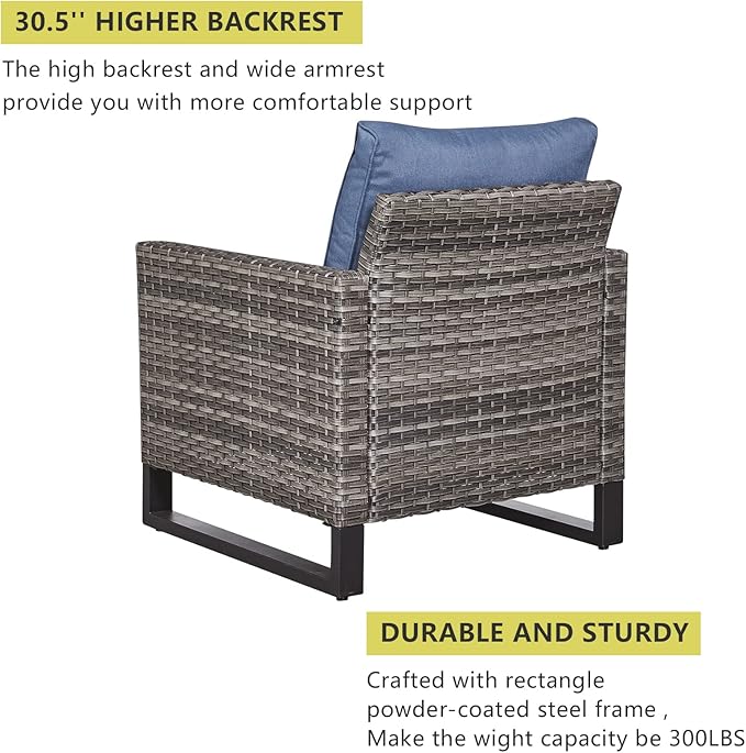 HUMMUH 6 Piece Patio Furniture Outdoor Sectional Sofa Set All-Weather Wicker Outdoor Chairs with End Table Ottomans for Patio,Porch,Garden,Backyard