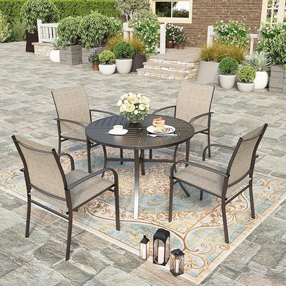 HERA'S HOUSE Patio Dining Chairs Set of 6, 36" Textilene Fabric Outdoor Chair with Wrought Iron Metal Frame Support 350lbs for Lawn Garden Backyard, Brown