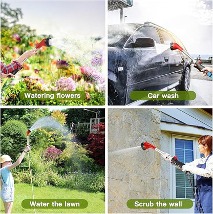 GREEN MOUNT Watering Wand, Heavy Duty Garden Hose Wand with 8 Spray Patterns, 16-Inch Hose Sprayer Nozzle with Flow Control, Ideal for Lawn and Garden Use, Red