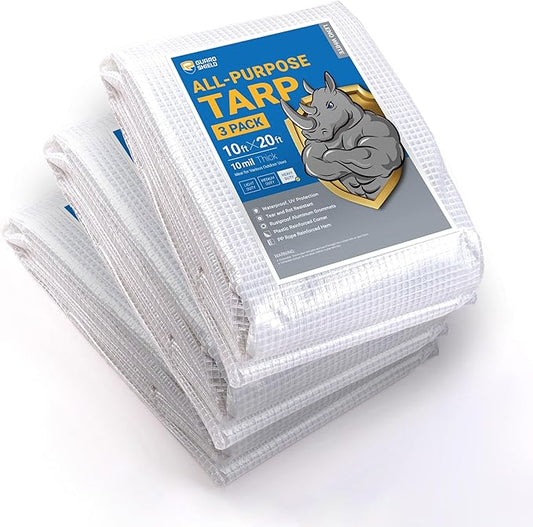 GUARD SHIELD Clear White Tarp Heavy Duty 10x20 Feet Waterproof for Greenhouse Outdoor Garden Poly Cover UV Resistant 3x3 Weave 10mil (3-Pack)
