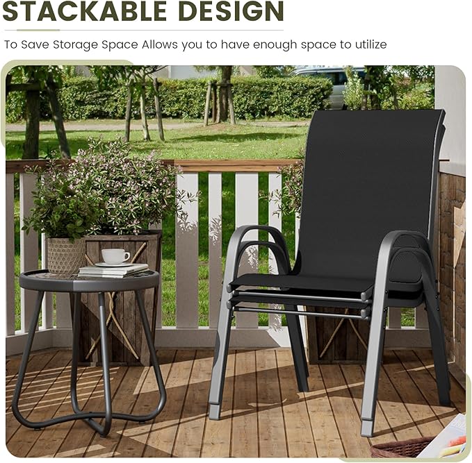 UDPATIO Patio Chairs Set of 2, Stackable Outdoor Dining Chairs with High Back, Breathable Textilene Outdoor Chair All Weather, 350LBS Capacity for Garden, Backyard (Black)
