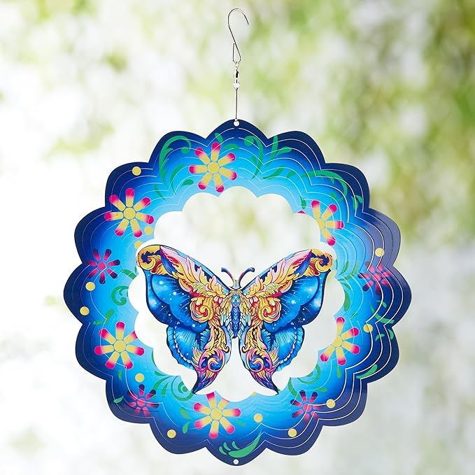 Butterfly Wind Spinners Outdoor Decorations-3D Stainless Steel Metal Butterflies Wind Spinners,12 inch Butterfly Gifts for Women, Sculpture for Yard Decorations Outdoor