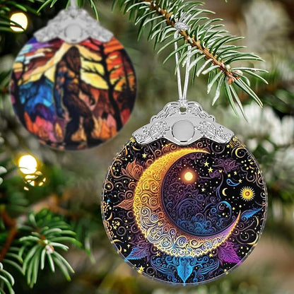 Stained Glass Ornaments - Sun and Moon Christmas Ornaments - Christmas Decorations for Tree - Holiday Present Ideas - Gift Exchange