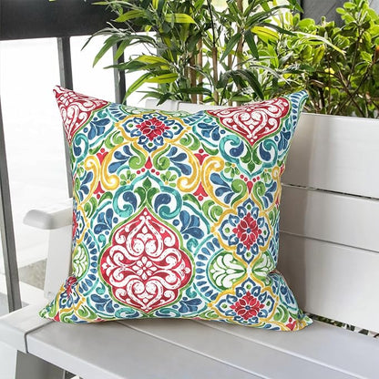 LVTXIII Outdoor Throw Pillows, Decorative Throw Pillows with Inserts, 20"x20" Square Pillows for Bed, Couch, Sofa and Patio Furniture, Set of 2, Damask Red