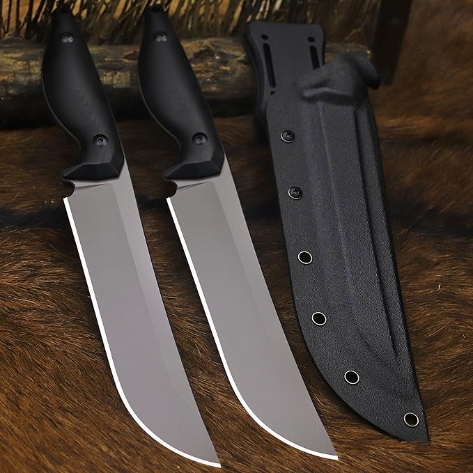 BA-KOR 5MM (9CR18MOV) steel 12.8'' full tang camping knife +K sheathing &5.9" cerium igniter can be used outdoors for outdoor hunting, camping, obstacle clearing, wood chopping, BBQ, fishing, kitchen cutting, EDC tools, gifts