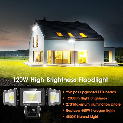 LED Flood Lights Outdoor 120W, 12000lm LED Security Light, High Brightness 4500K Warm White Light with IP66 Waterproof Exterior Floodlights for Yard, Garden,Playground