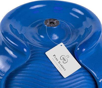 Pure Garden Jar Water Fountain – Indoor or Outdoor Ceramic-Look Glazed Pot Resin Water Feature with Electric Pump and LED Lights (Cobalt Blue)