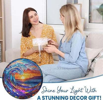 FLAGWIX Christmas Beach Gifts for Women Men - Stained Glass Window Hanging 8in for Holiday Christmas Decorations 2025 - Sun Catchers Indoor Window for Ocean Decor, Beach Decor, Boho Gifts for Women