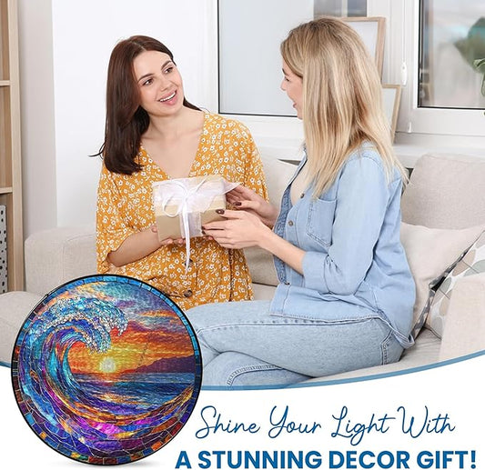 FLAGWIX Christmas Beach Gifts for Women Men - Stained Glass Window Hanging 8in for Holiday Christmas Decorations 2025 - Sun Catchers Indoor Window for Ocean Decor, Beach Decor, Boho Gifts for Women