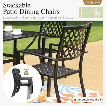 Sophia & William Patio Table and Chairs Set, Outdoor Dining Set for 6, 7 Piece Metal Patio Furniture, 60" Black Rectangular Table(Diamond)