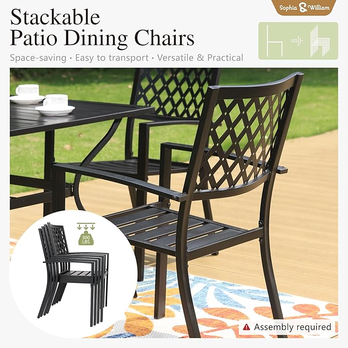 Sophia & William Patio Dining Set with 13ft Double-Sided Patio Umbrella, 8 Piece Metal Outdoor Table Furniture Set with 6 Chairs and 1 Rectangular Dining Table and 1 Large Orange Red Umbrella