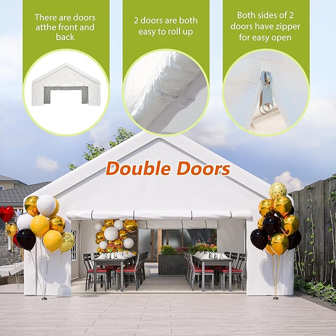 20x20 FT Heavy Duty Party Tent, White Outdoor Canopy with Removable Sidewalls & 2 Storage Bags, Waterproof Gazebo for Wedding, BBQ, Camping, and Commercial Use
