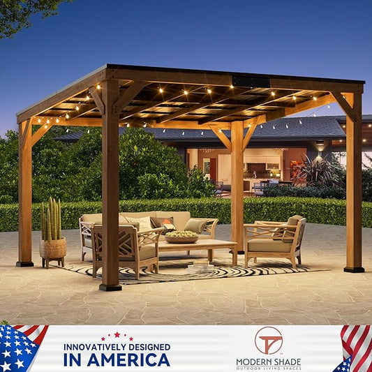 Modern Shade Supreme Cedar Wood Gazebo 10' x 12' with Hardtop Slope Roof, Wooden Grill Gazebo with Durable and Rot-Resistant, Supports Snow Loads and High Wind Speeds, Ideal for Backyard, Deck, Garden