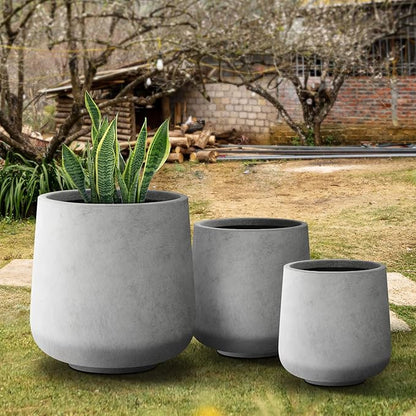 Kante 15.3"+11.6"+8.2" Dia Round Concrete Planter, Large Outdoor Indoor Planter Pots Containers with Drainage Holes and Rubber Plug for Home Garden Patio, Natural Concrete
