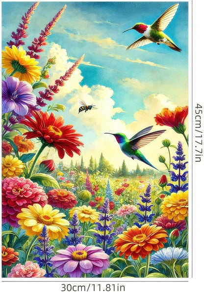 Spring Garden Flag 12 x 18 Inch Double Sided Hummingbird Welcome Yard Flag Outdoor Bee Colorful Flower Sky Summer Farmhouse Seasonal Yard Lawn Outside Decorations