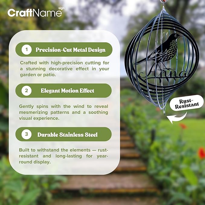 Personalized Hippocampus Wind Spinner 3D Stainless Steel, Hippocampus Garden Spinner Hanging Outdoor Decor, Wind Spinners Outdoor, Custom Gift for Grandmother, Mom, Wife