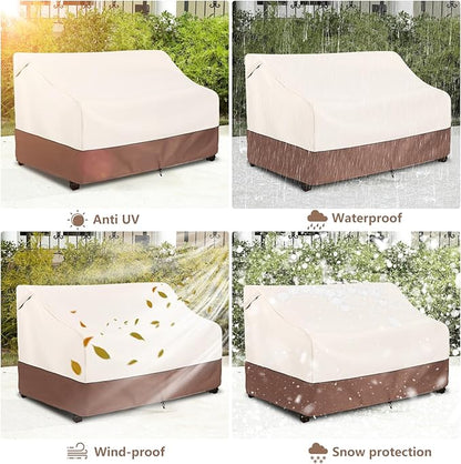 Okcool Heavy Duty Patio Sofa Cover, 100% Waterproof 3-Seater Outdoor Sofa Cover Fits up to 79W x 38D x 35H Inches, Lawn Patio Furniture Covers,Beige & Brown