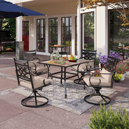 PHI VILLA Patio Dining Set for 4, 5 PCS Outdoor Dining Sets - 1 Square 37"x37" Dining Table (1.57in Umbrella Hole) & 4 Swivel Dining Chairs,Metal Patio Furniture for Outdoor Kitchen Lawn and Garden