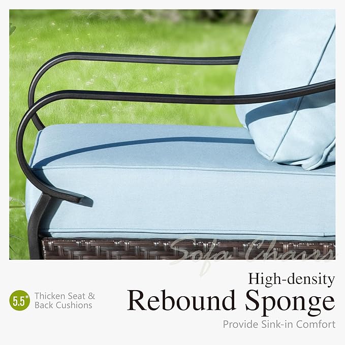 Sophia & William Extra Large Outdoor Patio Motion Sofa Chairs Set 2 PCS Heavy-Duty Metal Porch Furniture with High Back & Deep Seating Area, 5.5" Thicken Cushions for Deck, Lawn, Outside (Blue)