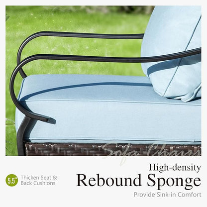 Sophia & William Extra Large Outdoor Patio Sofa Chairs Set 2 PCS Heavy-Duty Porch Furniture with High Back & Deep Seating Area, 5.5" Thicken Cushions for Deck, Lawn, Outside (Blue)