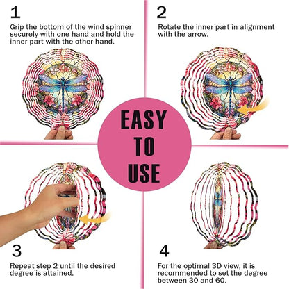 Dragonfly Wind Spinner, 3D Hanging Stainless Steel Garden Spinner, Wind Spinner Hanging for Outdoor & Indoor Décor, Unique Gifts for Yard Garden Decoration or Patio Décor (Dragonfly)