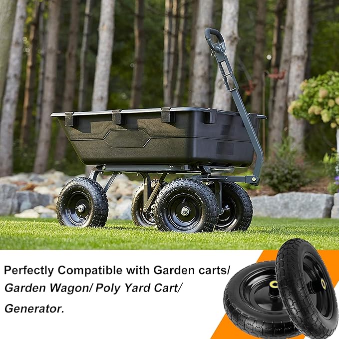13" Flat Free Wheels Replacement for GOR Garden Cart Tires, 4.00-6 Solid Tires with 5/8"Bearings, 13" No Flat Wheels for GOR Garden Carts/Hand Trucks/Garden Carts
