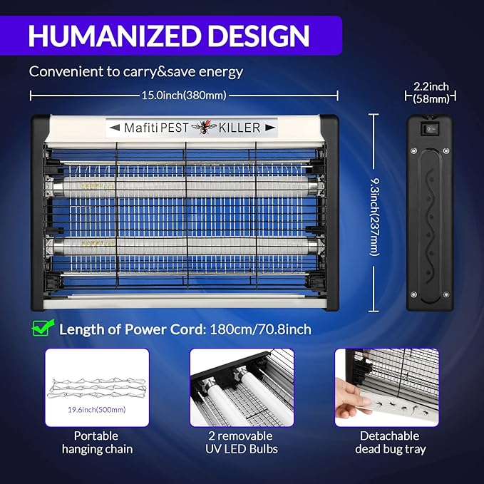 mafiti Bug Zapper Fly Traps Indoor Hanging Electric Mosquito Killer 3500V Gnats Fruit Trap for Home Restaurants Kitchen Garden Black