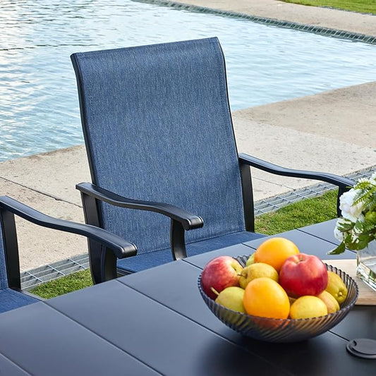 VICLLAX 5 Pieces Outdoor Dining Set, Patio Furniture Set of 4 Patio Swivel Dining Chairs and Square Patio Table with Storage Shelf, Navy Blue Chairs & Black Tabletop