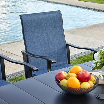VICLLAX 7 Pieces Outdoor Dining Set, Patio Furniture Set of 6 Patio Swivel Dining Chairs and Rectangular Patio Table, Dark Blue Chairs & Black Tabletop