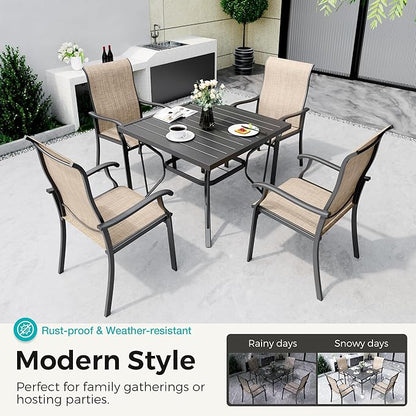 Pamapic Patio Chairs Set of 4, All-Weather Textilene Ergonomic Outdoor Dining Chairs for Garden Backyard Poolside Deck, Beige