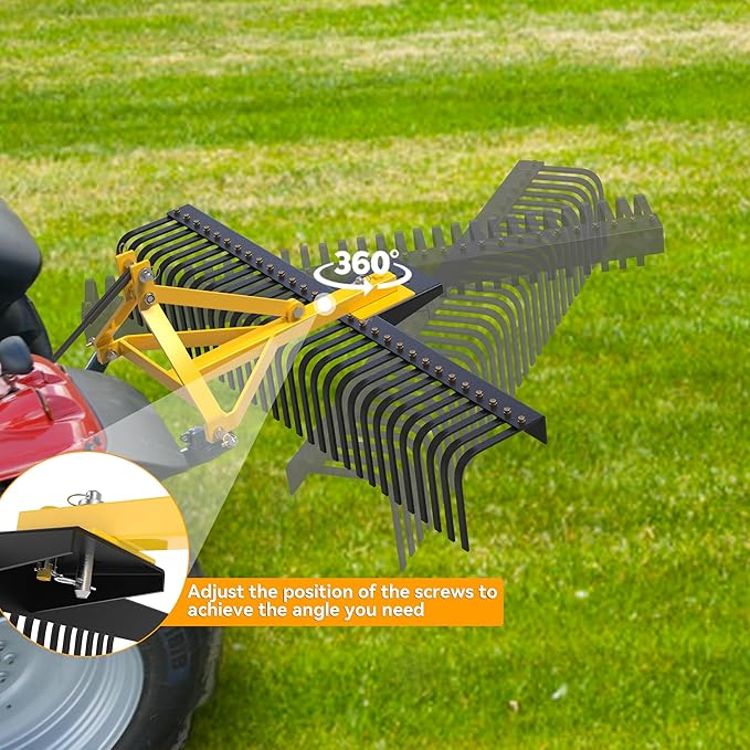 YINTATECH 3 Point Rock Rake, Landscape 3 Point Rake for Tractor, 60", Black & Yellow
