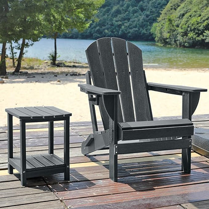 Folding Adirondack Chair, HDPE Outdoor Texture Lawn Chair with Reclining Back, Cup and Phone Holder - Comfortable Firepit Chair Weather Resistant for Patio or Backyard (Grey, Set of 4)
