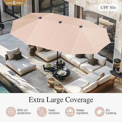 Sophia & William Patio Set with Umbrella Patio Dining Set for 6 with 13ft Rectangle Patio Umbrella Beige, 6 x Patio Chairs Brown, 1 Wood Like Outdoor Dining Table with Umbrella Hole for Lawn Garden