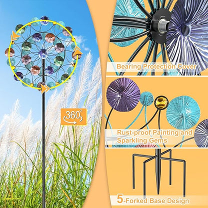 FaloStwer 78.7 Inch Tall Metal Wind Spinner for Outdoor, Large Kinetic Wind Sculpture with Unique Blade Design, Easy Install Garden Windmill for Patio Yard Lawn Decoration(Large Size A)