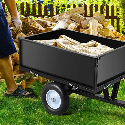 Heavy Duty Steel Dump Trailer, 500 LBS/11.4 Cu.Ft Capacity Garden Dump Cart for Lawn Mower, Utility Trailer with Removeable Rear Panel, Designed for Tractor, ATV, UTV, Black