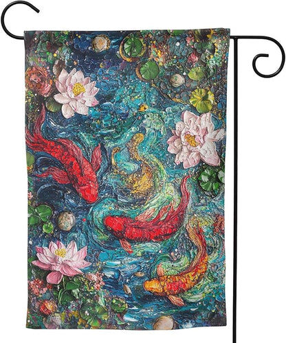 Fish Garden Flag Vertical Double Sided Outdoor Yard Flags 12.5x18 Inch Burlap Banners for House Lawn