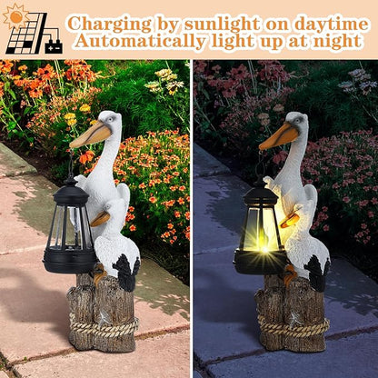 Tuanse 11.4 Inch Pelican Garden Statue with Solar Lantern Ocean Bird Statue Pelican Solar Light for Outside Decor Sculptures Statues Lights for Lawn Decor Unique Ornament Women Mom Gift