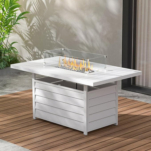 Wisteria Lane 54.3” Outdoor Patio Aluminum Fire Pit Table, 50000 BTU CSA Certified Propane Gas Fire Pit, Rectangular Fire Table w/Stainless Burner, Lava Rock, Waterproof Cover
