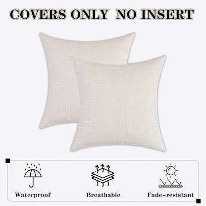 Kevin Textile Pack of 2 Decorative Outdoor Waterproof Checkered Pillow Covers Square Garden Cushion Sham Throw Pillowcase Shell for Patio Tent Couch 24x24 Inch Light Beige