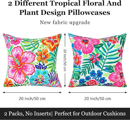 Outdoor Pillow Covers 18x18 Inch Set of 2 Tropical Floral Plants Boho Throw Pillows Cases Waterproof LSquare Garden Cushion Sham for Patio Funiture Tent Balcony Bench Sofa Couch
