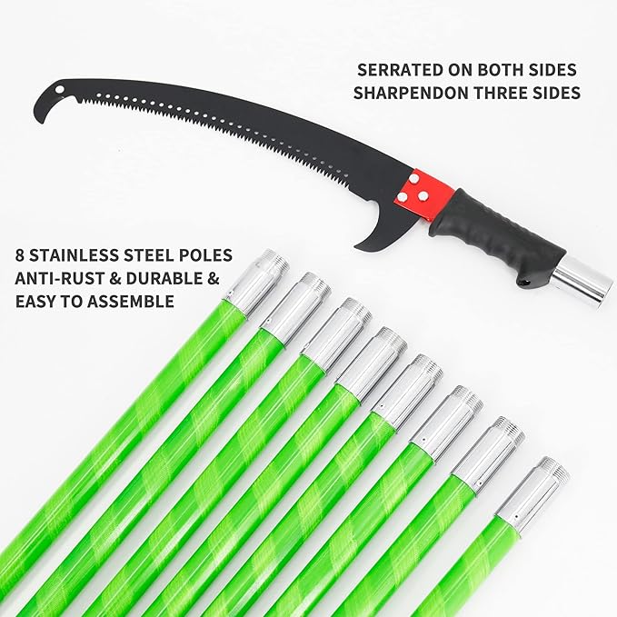 26 Feet Tree Pole Pruner Manual Branches Trimmer Extension Cut Tree Branch Garden Tools Loppers Hand Pole Saws (No Scissors Include)